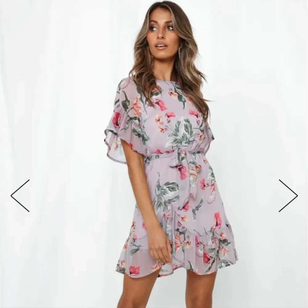 Women's Lilac Purple Floral Ruffle Mini Dress Waist Sash XS - Picture 1 of 6